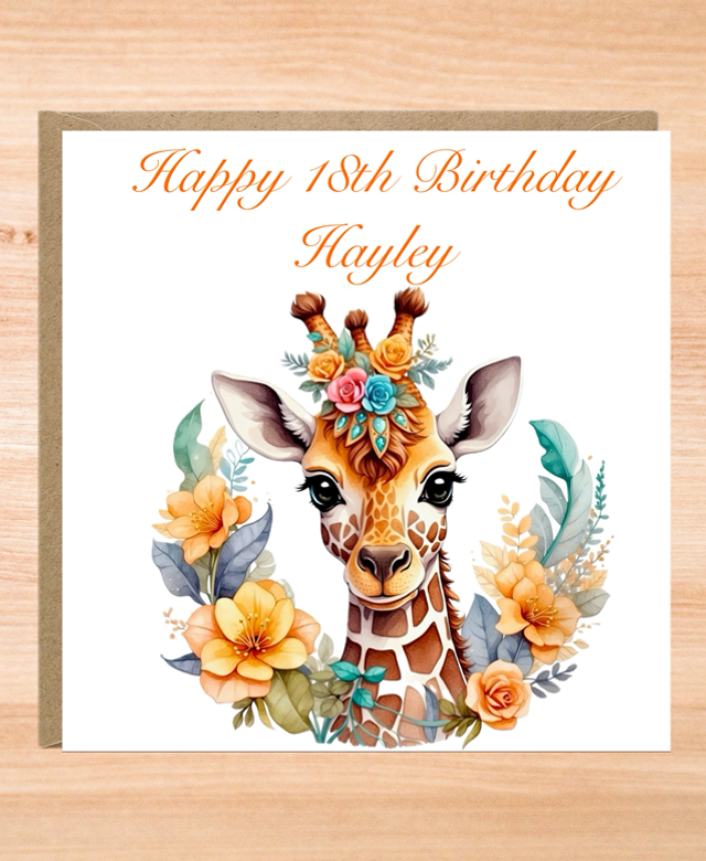 Personalised Extra Large Giraffe Birthday Card - 8x8