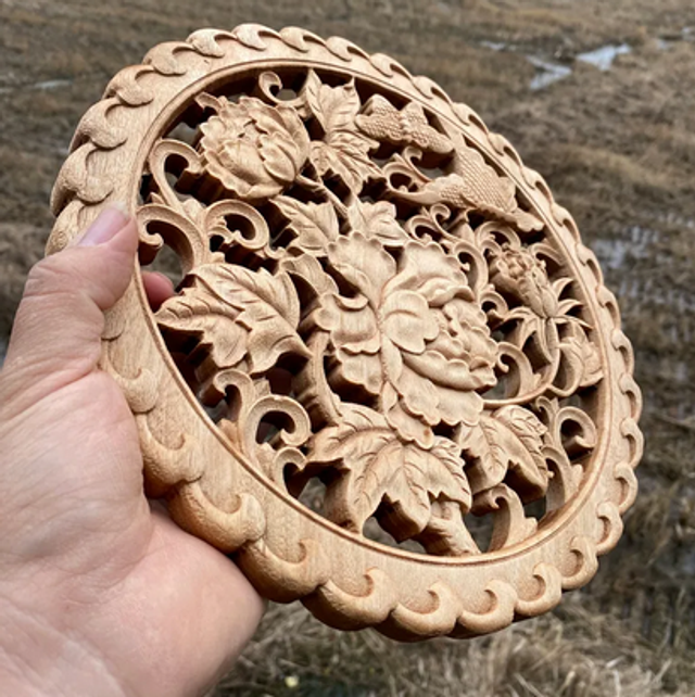 Camphor wood carved peony flower handicrafts【香樟木雕刻牡丹花工艺品】