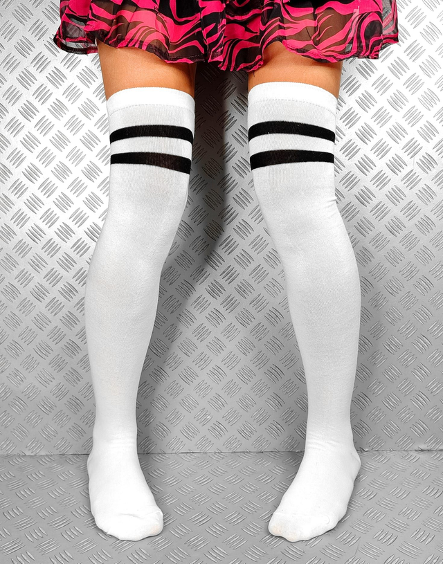 chaussettes hautes blanches à rayures Y2K 