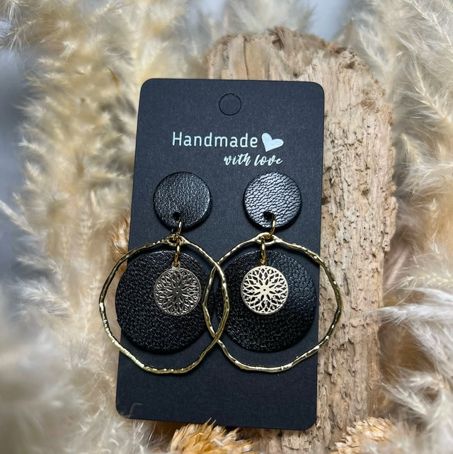 Boucles cercles noires et dorées 