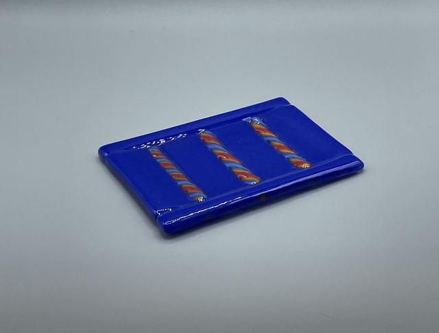 Blue and Multi Coloured Cane Fused Glass Soap Dish