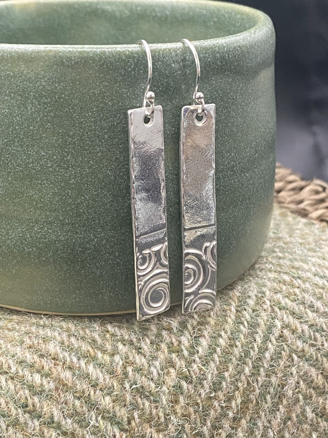 Fine Silver Half Textured Oblong Earrings