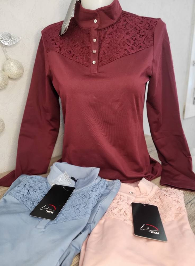 Polo de concours HKM Berry Lace – Rose ou Bleu ciel – Neuf déstockage