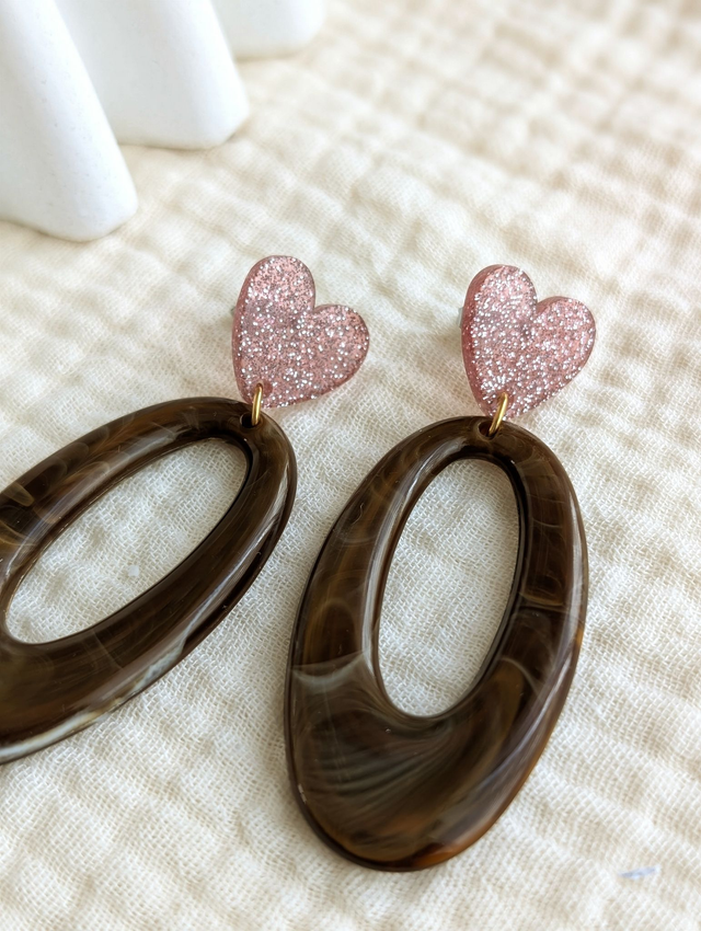 Boucles d'oreilles LOUISE marron marbré