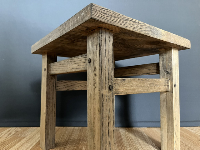 Retro style, Handmade Solid Oak Stool.