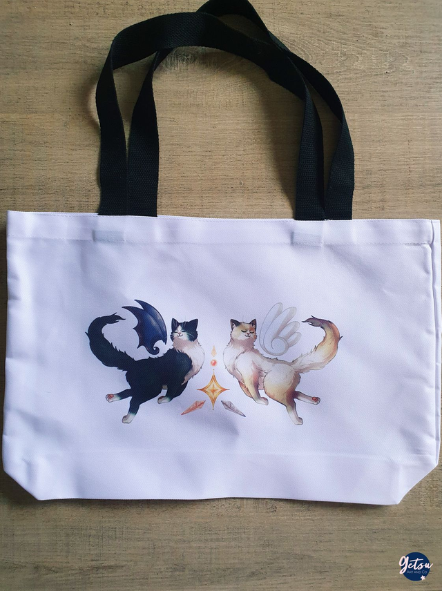 Sac de courses chats ange et démon, recto verso