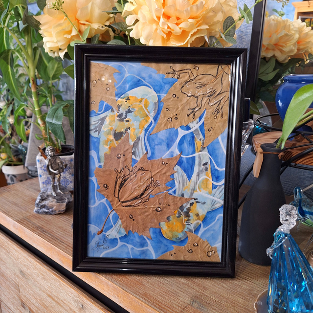 Carpe Koï et Grenouilles - Tableau original