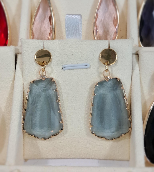 Glas oorbellen grijs blauw 