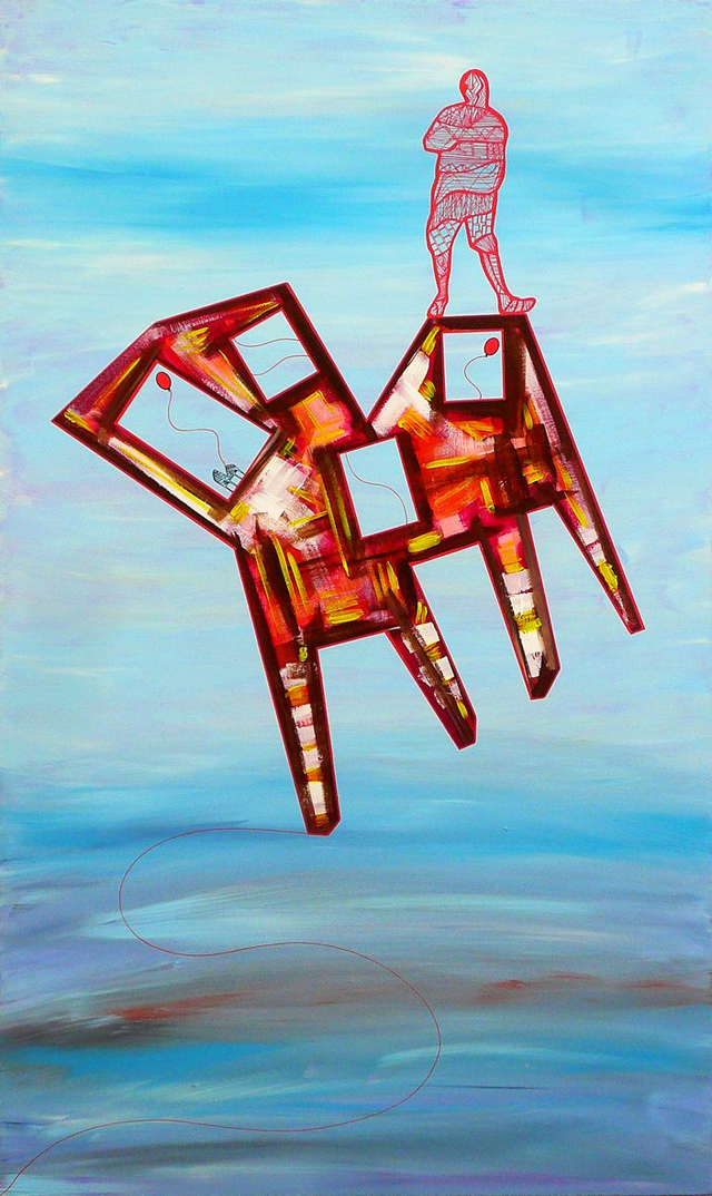 CHAIR / MAN : CHAIR IN THE AIR #17-acrilico su tela-cm 100 x 60 -anno 2018