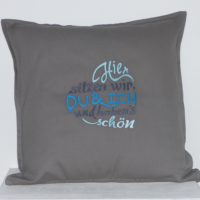 Kissenhülle grau „Du & ich“
