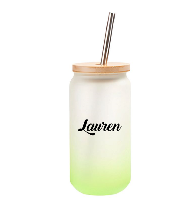 Personalised Glass Jar with Bamboo Lid &amp; Straw - Green