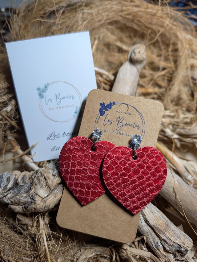 Boucles d'oreilles coeur ❤️ rouge python c3000