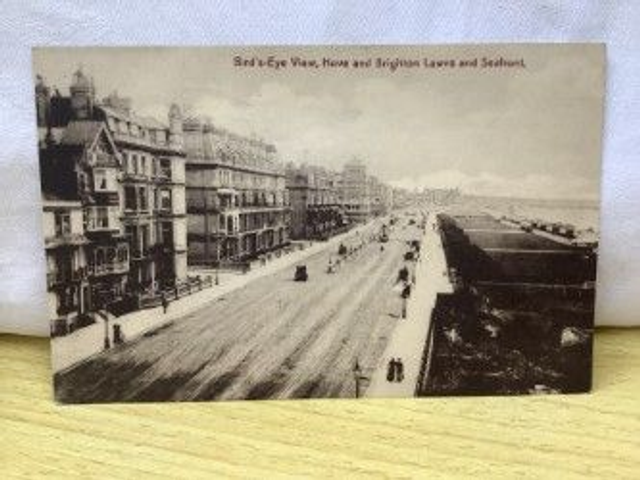 Bird&#039;s eye view. Hove and Brighton Lawns and Seafront, Posted 1917 T. Harper Postcard Our Ref. No.  R155 £4.50 