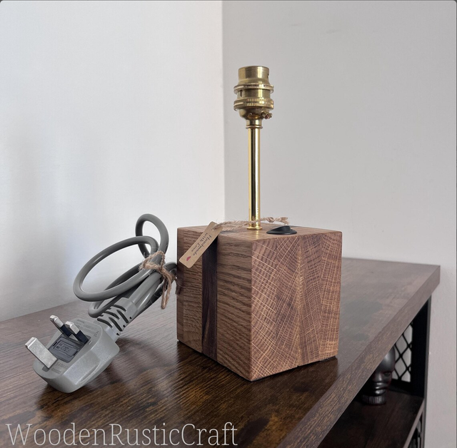 Classic Solid Oak Table Lamp Base — Standard Cable