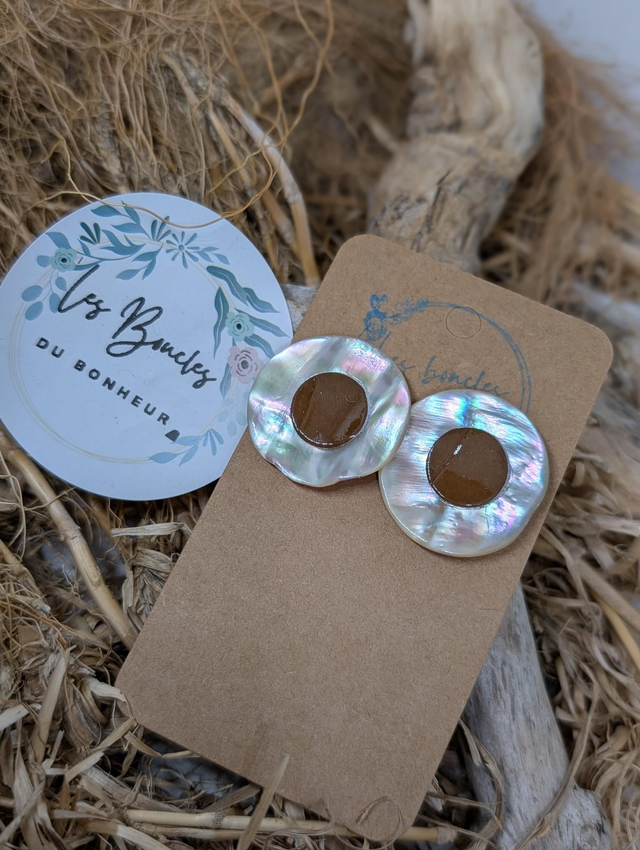 Boucles d&#039;oreilles boutons  marron bou016