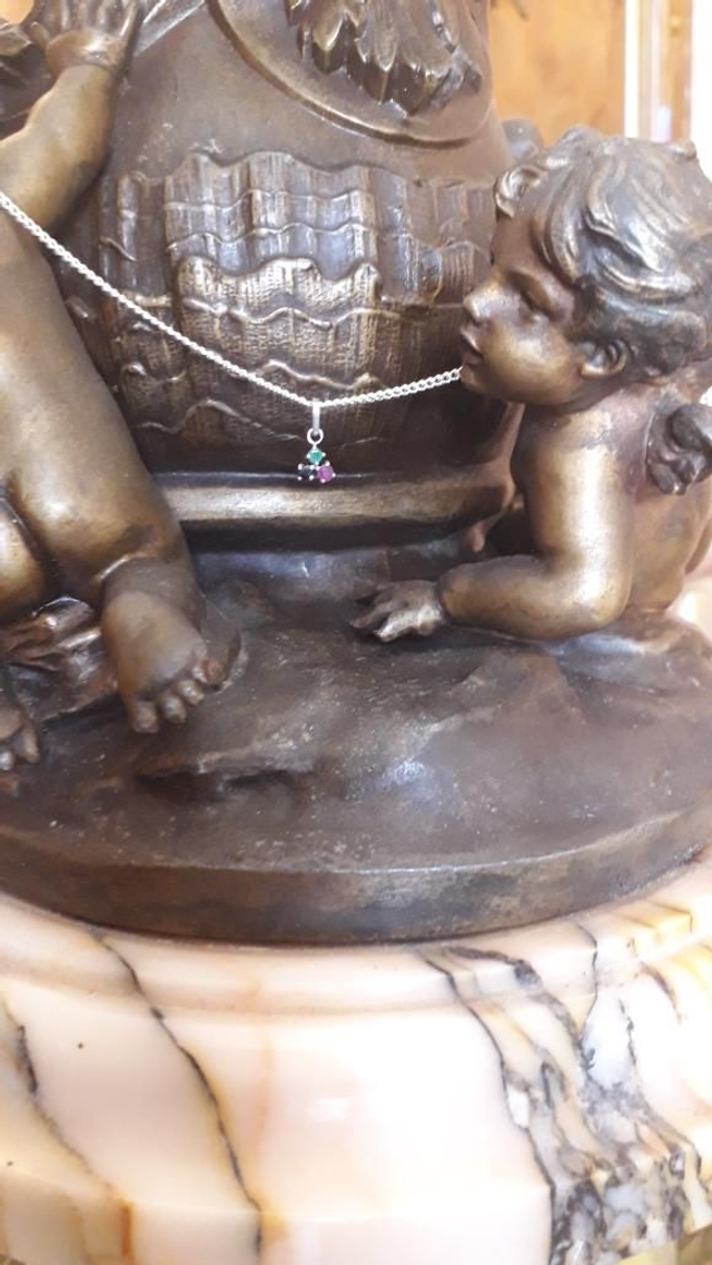 Pendentif rubis, saphir, émeraude, argent 925