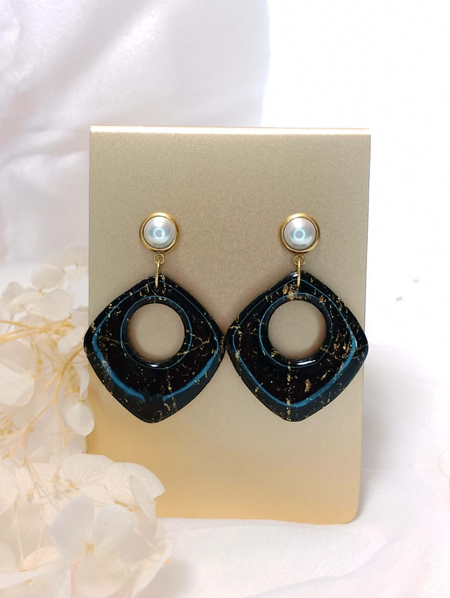 Boucles d'Oreilles "Diamant Noir Doré"