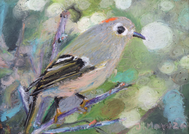 Mysikrólik, 21x30 (15x21 w świetle passe-partout) pastele olejne 2021