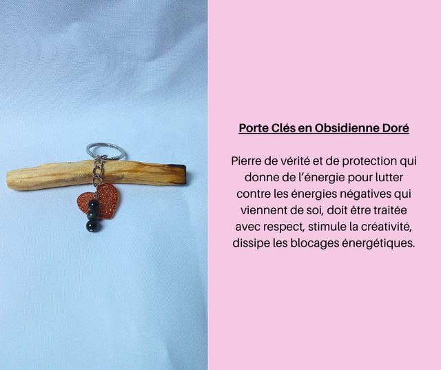 19- Porte Clés en Obsidienne Doré