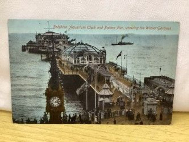 Brighton, Aquarium Clock and Palace Pier, Showing Winter Gardens, Posted 1921 Postcard Our Ref. no. R67 £2.25