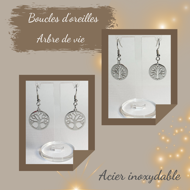 Boucles d&#039;oreilles Acier inoxydable - Arbre de vie