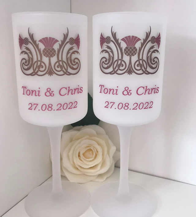 Frosted Wine Glasses Pair Personalised 