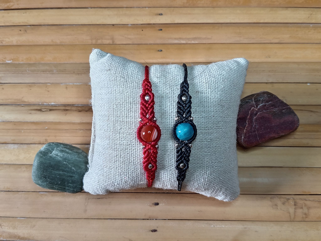 Bracelets macramé Cornaline et Apatite - Elan et vitalité