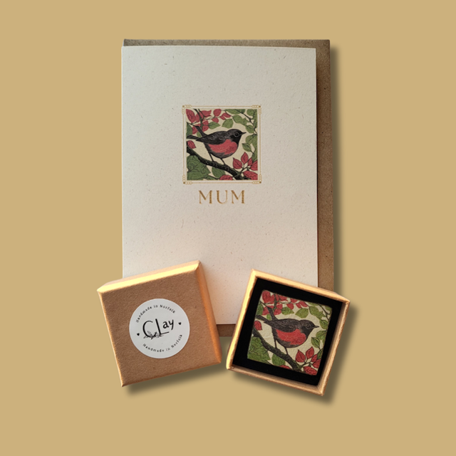Bird Card &amp; Brooch Gift Set for Mum
