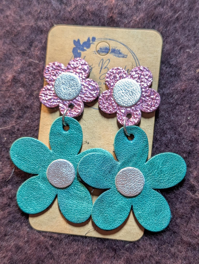 Boucles d'oreilles marguerite vert rose m007