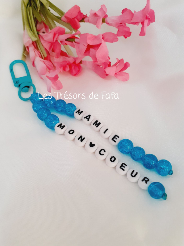 Porte-clés personnalisé bleu cadeau grand mère