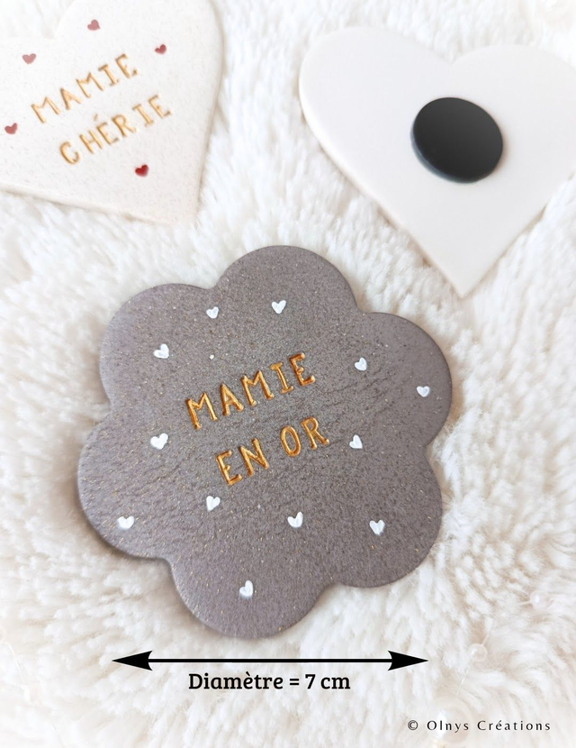 Magnet en argile forme coeur Mamie chérie / Mamie en or