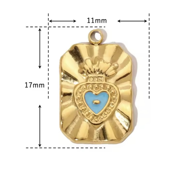 Charm rettangolo cuore sacro celeste 