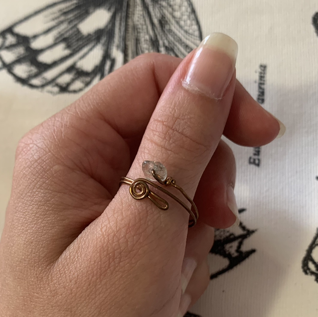 Bague Cuivre et Citrine (Réglable T58-62)