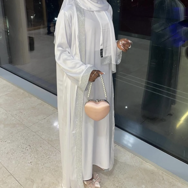 White Silk Shimmer Abaya Set
