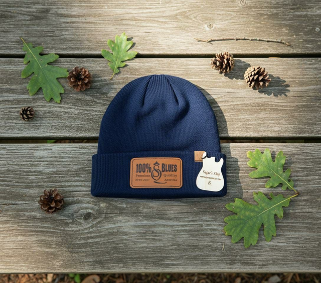 Beanie 100% Blues with Leatherette Patch