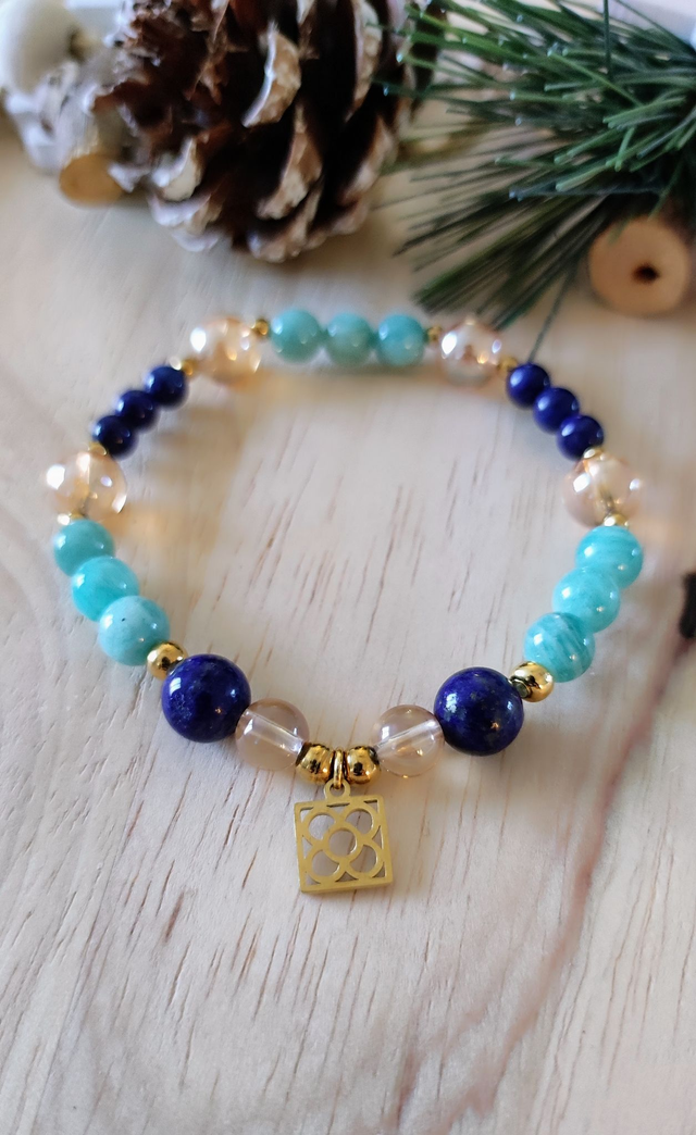 Bracelet "Bonheur" Lapis Lazuli, Amazonite et Quartz Aura