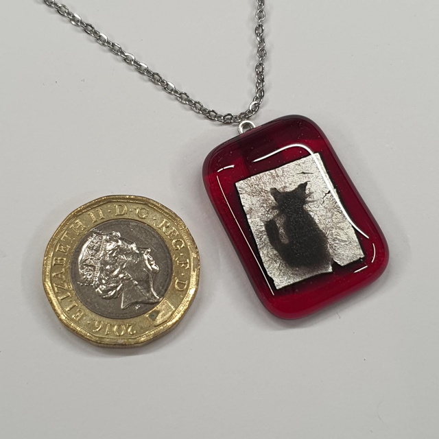 Red and silver Black cat pendant NEW