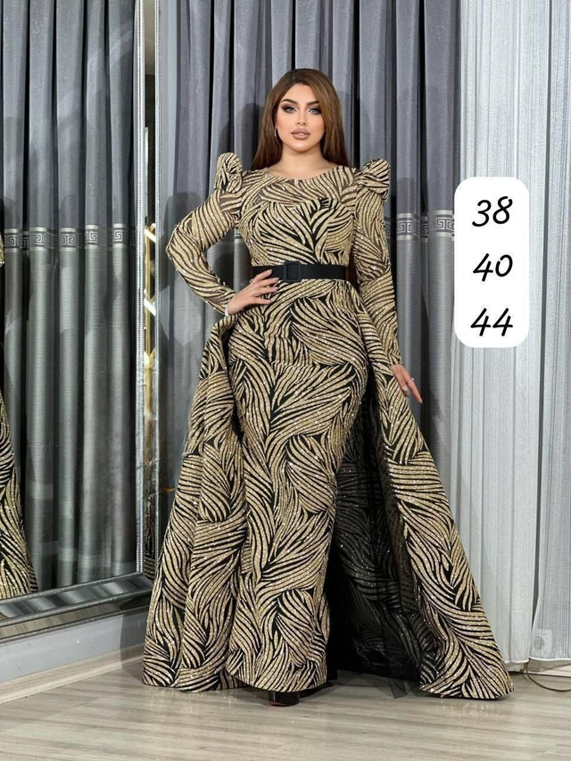 Robe de Mariée Sirène Doré Noir Manches longues / Réf : RMS70