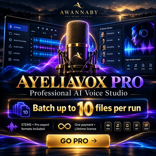 AYELIAVOX PRO — Your Studio. Your Voices. Your Freedom.