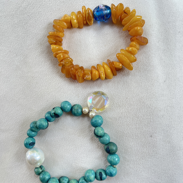 Bernstein Armband mit Muranoglas 