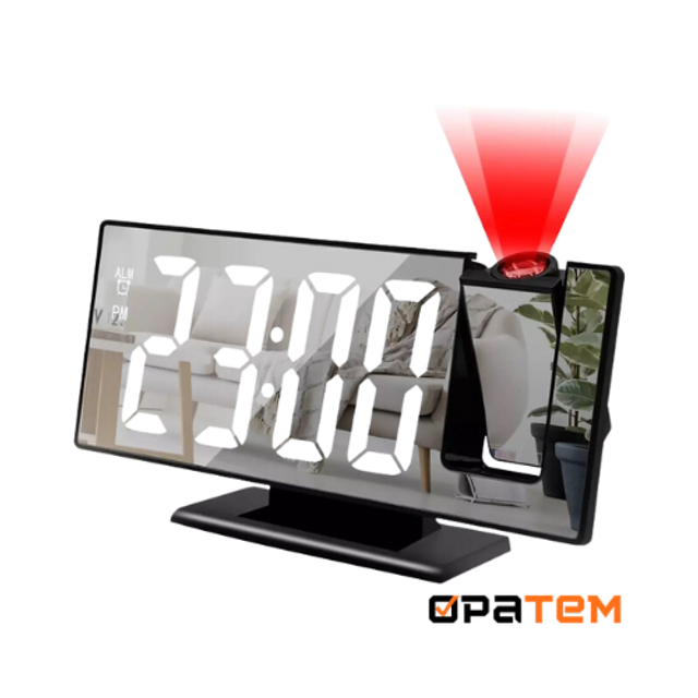 Relógio Despertador Projetor Led De Parede Data Temperatura Hora Linha Premium
