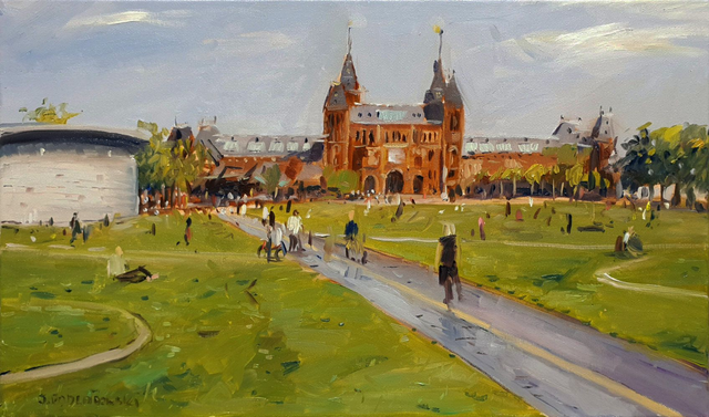 Amsterdam - Museumplein, 30x50 olej płótno 2019