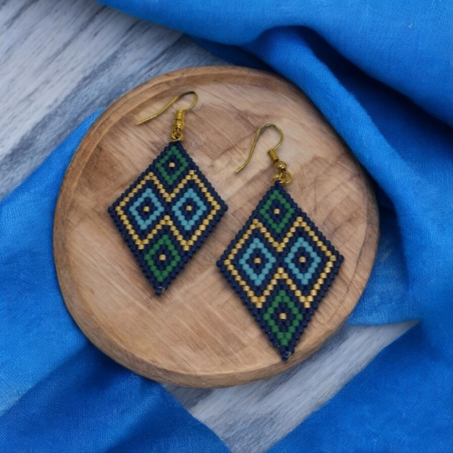 Boucles d&#039;oreilles bleu, vert et or