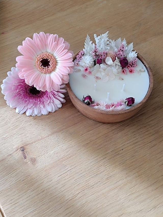 Bougie cire de soja fleurs séchées