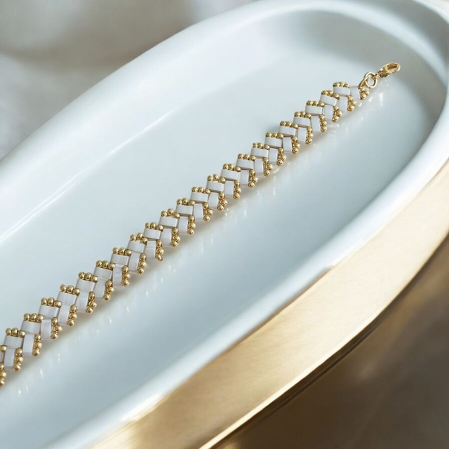 Bracelet tissé en perles Tila ivoire