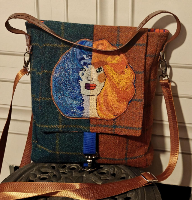 Harris Tweed hand embroidered goddess Persephone bag