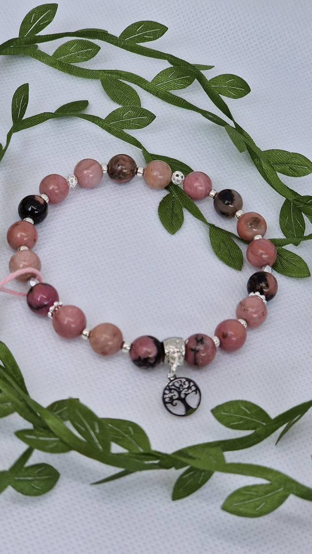 Bracelet Rhodonite noir et rose en 0,8 cm 
