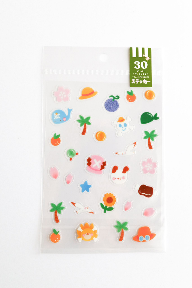  Planche de 30 mini stickers transparents One piece