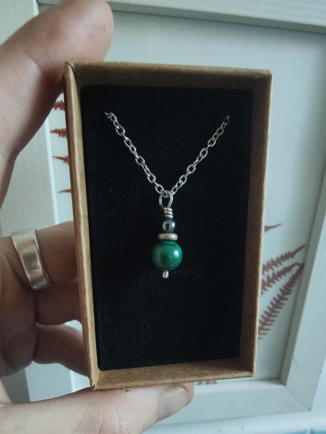 Pendentif &quot;Harmonie&quot; double Hématite Malachite Argent 925