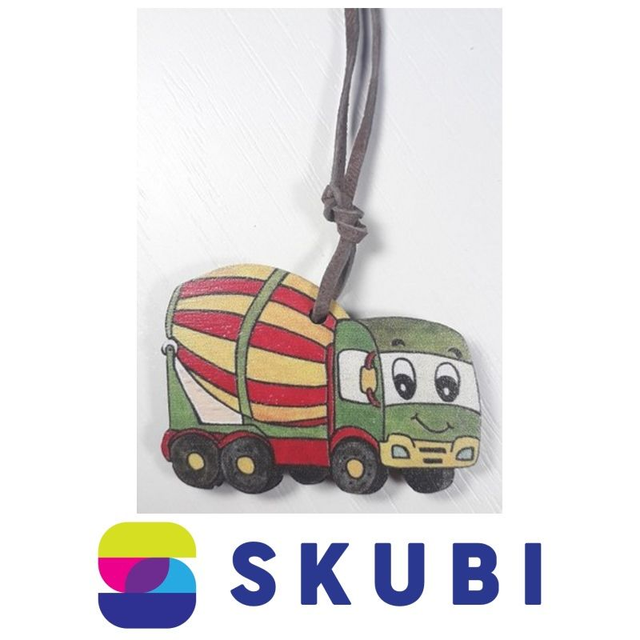 Přívěsek dřevěný - na krk - auto domíchavač